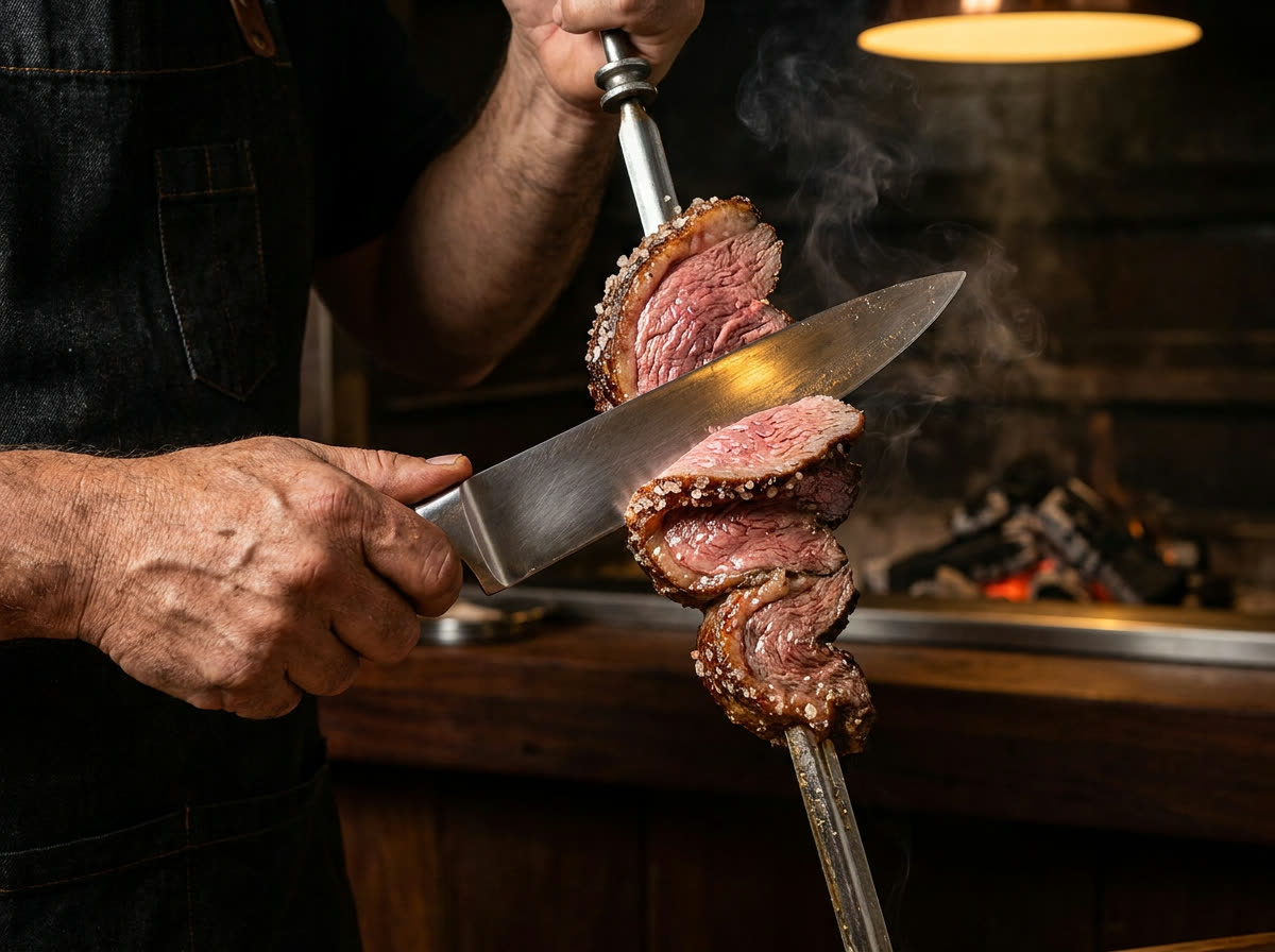 Découpe de la picanha à la broche